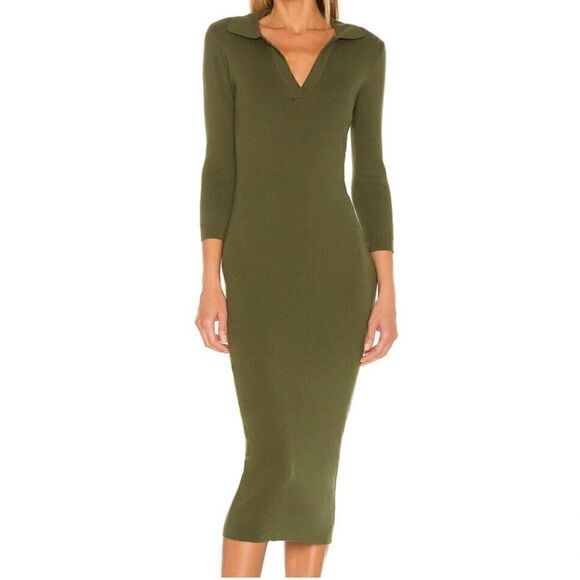 LINE & DOT Brittany Ribbed Midi Dress in green - Picture 1 of 6